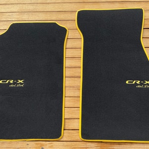 For Honda Civic Crx Del Sol Floor Mats Carpet Black 2 Pcs Leather Yellow Piping Edge 1995-97
