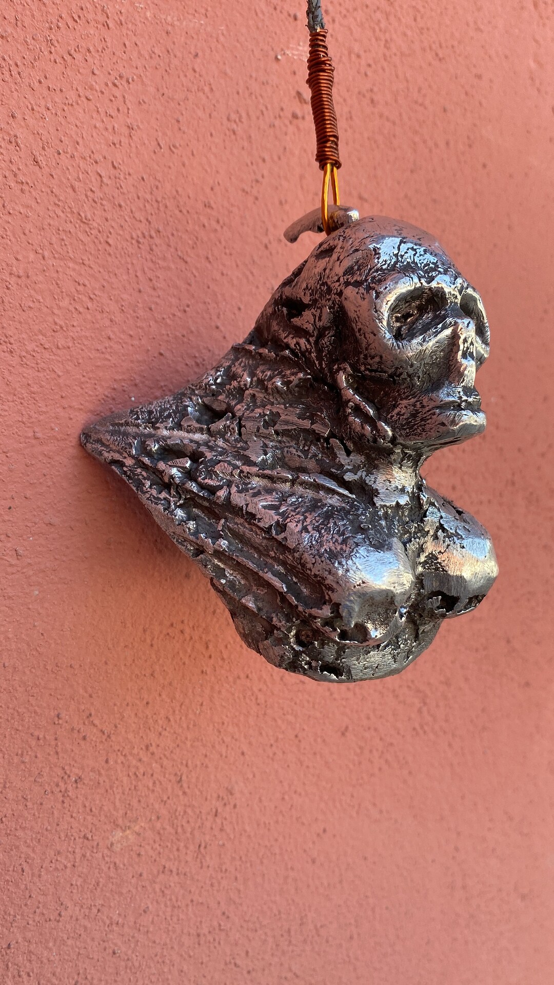 Ornement Crâne En Aluminium Coulé Couleur Cuivre - Sculpture Déco Grande Taille