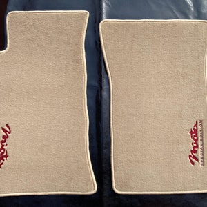 For Mazda Miata MX5 NB Custom Velour Floor Mats Carpet Tan Beige Special Edition Red Embroidery  2 Pcs 1990-1997