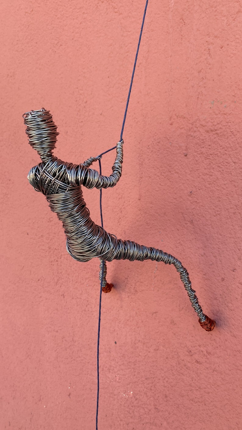Rock Climbing Gift, Wire Sculpture, Wall Sculpture Art, Man Sculpture
