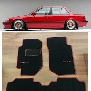 For Honda Civic SH4 Sedan Dohc Vtec Ec Ed  Ee Ef Ex Floor Mat Carpet Black Red Trim 4 Pcs 1988-91