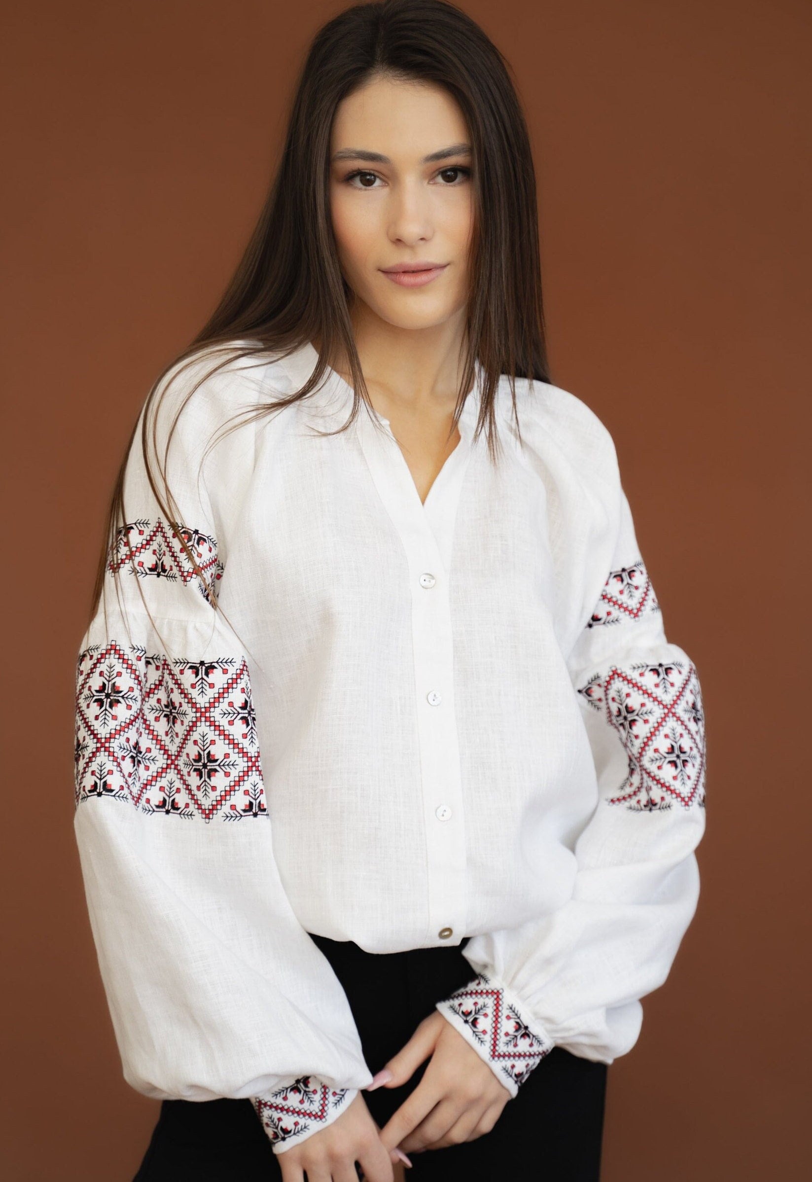 White handmade linen blouse Floral mmbroidery Antique design Linen Traditional pattern clothing Natural superb fabric Romanian cultural