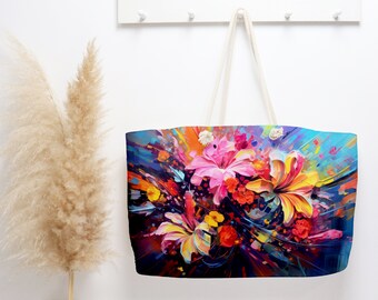 Floral, Tote, Tote Bag, Flowers, Colorful, Bag, Women's Tote, Purse, Beach Bag