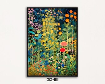 Gustav Klimt Flower Garden Art Print - Framed Botanical Wall Decor