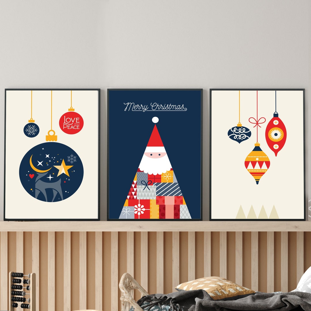 Retro Christmas Wall Art Merry Christmas Folk Art for Living Etsy