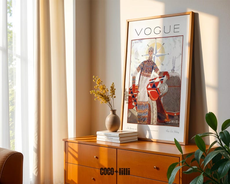 Vintage Vogue Cover Print • Art Deco Fashion Wall Art • Antique Car Illustration • Magazine Poster Decor afbeelding 6