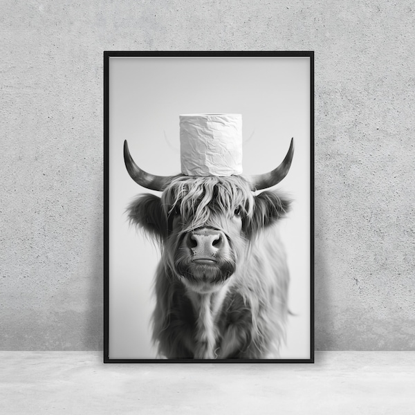 Highland Cow Bathroom Wall Art Modern Farmhouse Decor Birthday Gift For Him Fun Bathroom Sign Animal Print Toilet Roll Bathroom Wall Decor