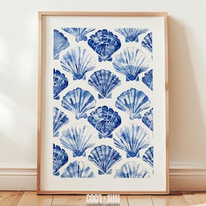 Coastal Wall Art, Seashell Art, Blue Shell Print, Beach House Decor, Coastal Prints, Light Blue Beachy Wall Art, Ocean Wall Art
