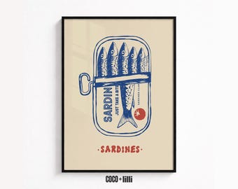 Sardine Wall Art • Coastal Kitchen Decor • Vintage Fish Tin Print