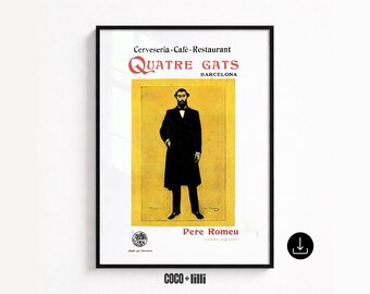 Poster Quatre Gats Barcelona • Ramon Casas vintage café-afdruk • Spaanse art nouveau muurkunst