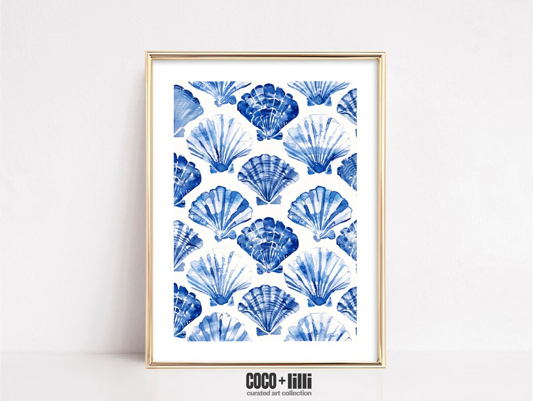 Watercolor Seashell Print Light Blue Wall Art Beach House Decor Coastal ...