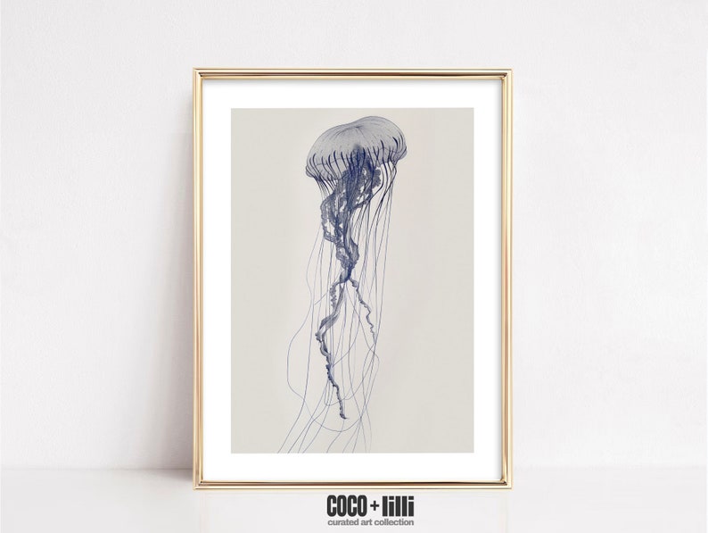 Jellyfish Wall Art Beach House Decor Ocean Wall Art Blue Wall Art ...