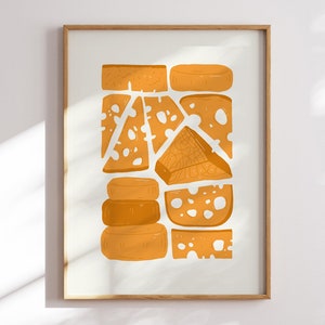 Cheddar Cheese Art, Food Art Print, Charcuterie Art Kitchen Print, Abstract Food Decor, Kitchen Art Print Cheese Poster