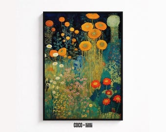 Gustav Klimt Wall Art • Flower Garden Print • Art Nouveau Botanical