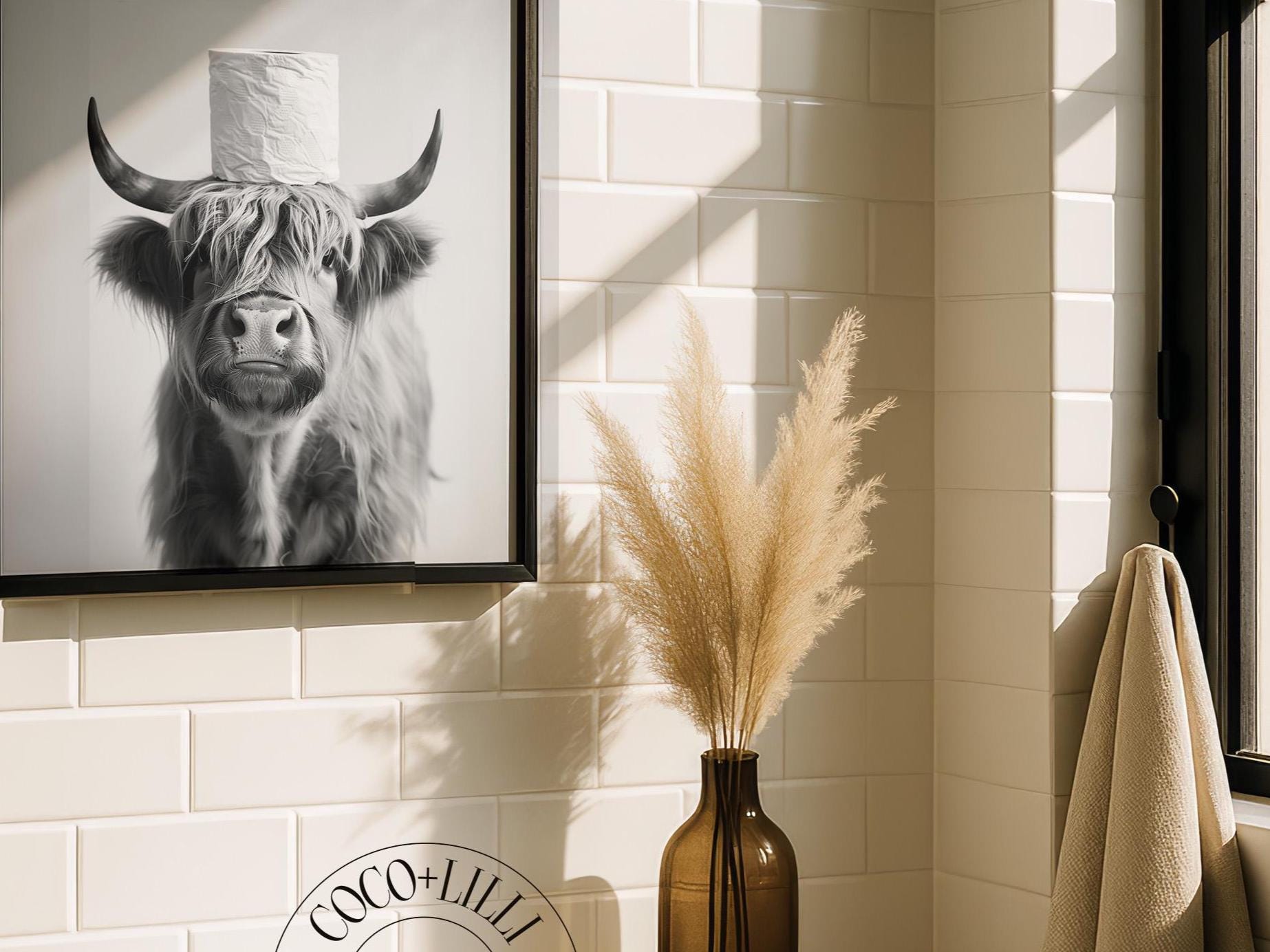 Highland Cow Bathroom Wall Art, Modern Farmhouse Animal Decor - Etsy