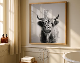 Highland Cow Bathroom Wall Art, Modern Farmhouse Animal Decor