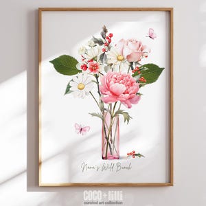 Personalized Birth Flower Bouquet For Her, Birth Month Flower Print, Watercolor WildFlower Art, Unique Wife Gift, Gift For Sister