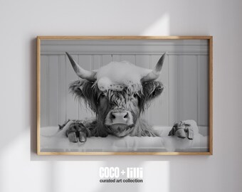 Highland Cow Bathroom Print: Modern Farmhouse Animal Wall Art