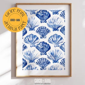 Beach Wall Art, Beach House Wall Prints, Shell Seashell Watercolor Painting, Light Blue Coastal Beach Decor, Coastal Bathroom Decor