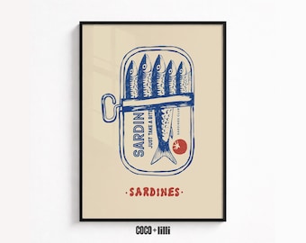 Sardines Kitchen Print: Mediterranean Food Art, Tinned Fish Decor