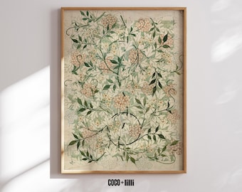 William Morris Textile Print: Green Floral Art Nouveau Wall Hanging