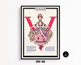Vintage Vogue-omslagafdruk • Parisian chic decor • Roze modegalerie muurkunstposter