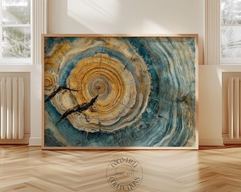 Rustic Tree Ring Art Print • Farmhouse Wall Decor • Light Blue Nature Artwork
