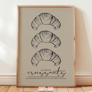 Cute Croissants Print, Food Lovers Art Gift, Minimalist Kitchen Wall Art, French Kitchen Decor, French Food Breakfast Poster