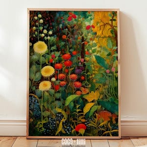 Gustav Klimt Flower Garden Painting, Beautiful Maximalist Wildflowers Print, Colorful Famous Art Painting, Antique Klimt Floral Wall Art