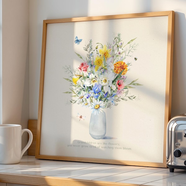 Personalized Birth Flower Bouquet Print: Watercolor Family Gift