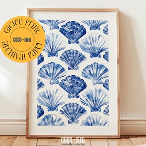 Beach Wall Art, Beach House Wall Prints, Watercolor Sea Shell Art Print, Light Blue Coastal Beach Decor, Shell Seashell Painting,