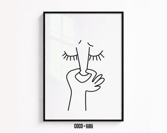 Funny Bathroom Art Print: Minimalist Toilet Decor, Black and White