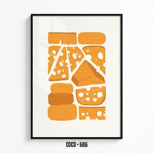 Cheddar Cheese Print • Abstract Kitchen Wall Art • Retro Charcuterie Kitchen Poster