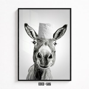 Funny Donkey Bathroom Print • Farmhouse Animal Wall Art • Rustic Bathroom Decor