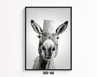 Funny Donkey Bathroom Print • Farmhouse Animal Wall Art • Rustic Bathroom Decor