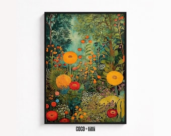 Gustav Klimt Wall Art • Art Nouveau Flower Garden • Botanical Print