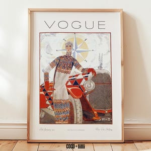 Vintage Vogue Cover Print • Art Deco Fashion Wall Art • Antique Car Illustration • Magazine Poster Decor afbeelding 7