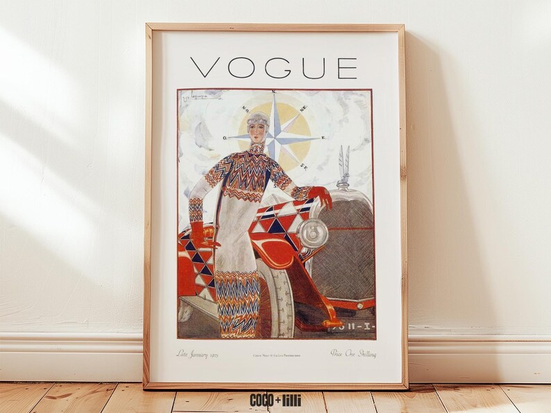 Vintage Vogue Cover Print • Art Deco Fashion Wall Art • Antique Car Illustration • Magazine Poster Decor afbeelding 7