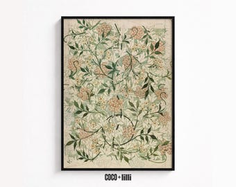 English Cottage Wall Art • Vintage Botanical Floral Print • William Morris Jasmine