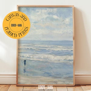 Light Blue Beach Landscape Wall Art Print, Coastal Oil Painting For Pastel Beach Decor, Seaside Picture For New Home Or Housewarming Gift