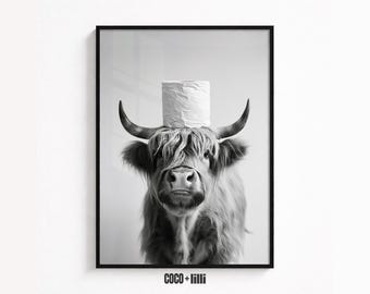 Highland Cow Bathroom Wall Art • Humorous Farmhouse Print • Western Cow Picture