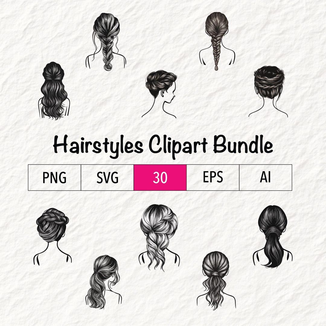 30 Hairstyle Clipart Bundle - All Types of Hair, Long Hair, Short Hair ...