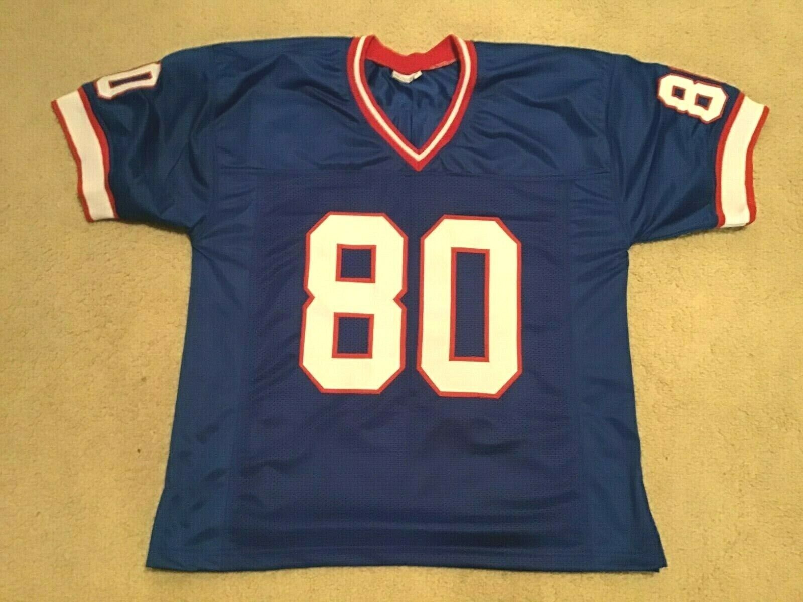 Custom Eric Moulds Blue Football Jersey – Unsigned, Sewn Stitched – Adult Sizes M–2XL