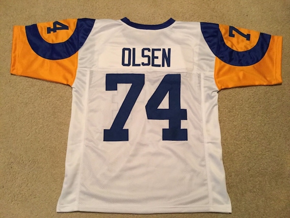 UNSIGNED CUSTOM Sewn Stitched Merlin Olsen White Jersey M, L, XL