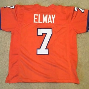 UNSIGNED CUSTOM Sewn Stitched John Elway Orange or White Jersey - M, L, XL, 2XL