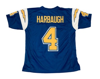 UNSIGNED CUSTOM Sewn stitched Jim Harbaugh Old Stlye Blue Jersey - M, L, XL, 2XL