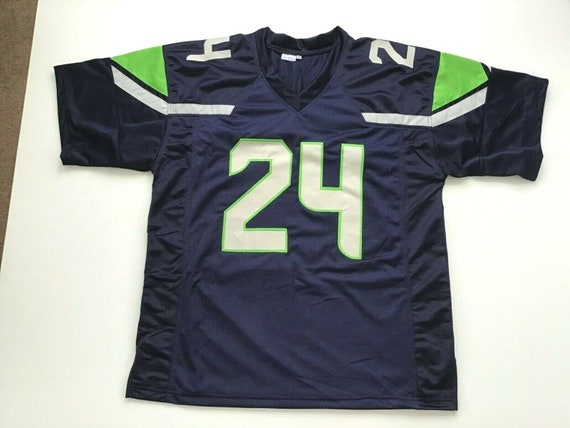 UNSIGNED CUSTOM Sewn Stitched Marshawn Lynch Blue Jersey M, L