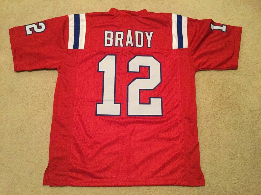 UNSIGNED CUSTOM Sewn Stitched Tom Brady Pats Red or White Jersey