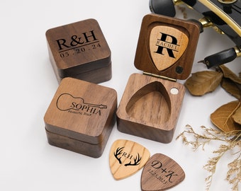 Custom Wooden Guitar Picks Box,Personalized Engraved Guitar Pick Box Storage,Gifts for Guitarist Musician,Personalized Gifts for Him Dad