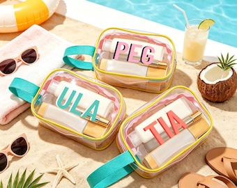 Bolsa de piscina y playa de PVC transparente con monograma personalizado, organizador personalizado para ropa húmeda y seca, regalos para damas de honor, recuerdos para despedidas de soltera.